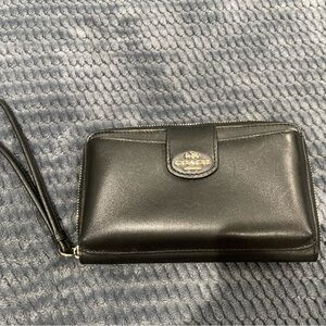 Coach Black Leather Wristlet with Logo